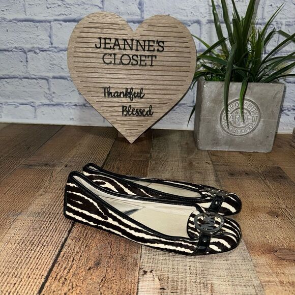 Michael Kors Women's Fulton Printed Hair-calf Moccasin Flats Black/White - Picture 5 of 13